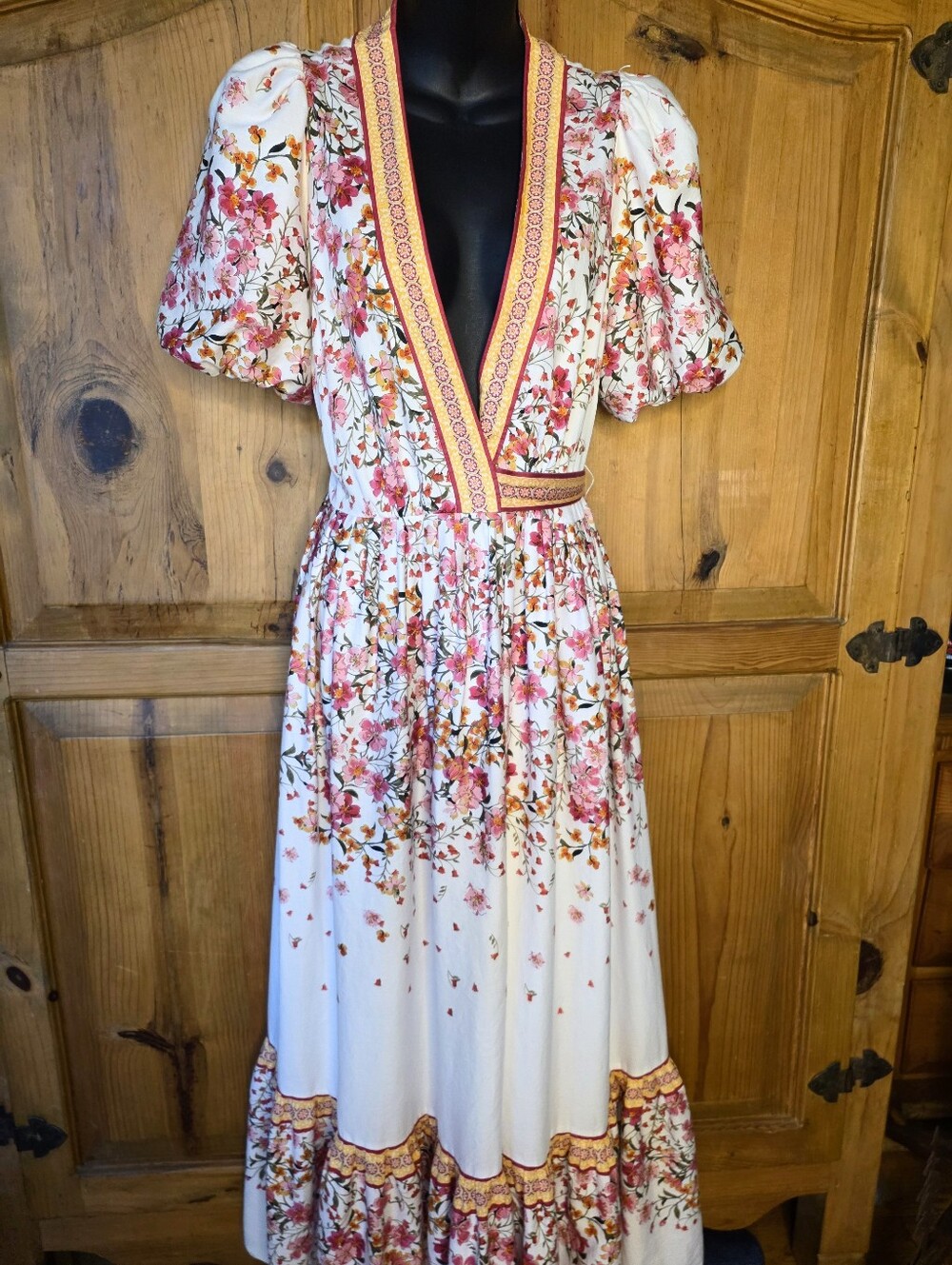ANTONIO MELANI White Floral Maxi Dress with Pink and Orange Accents